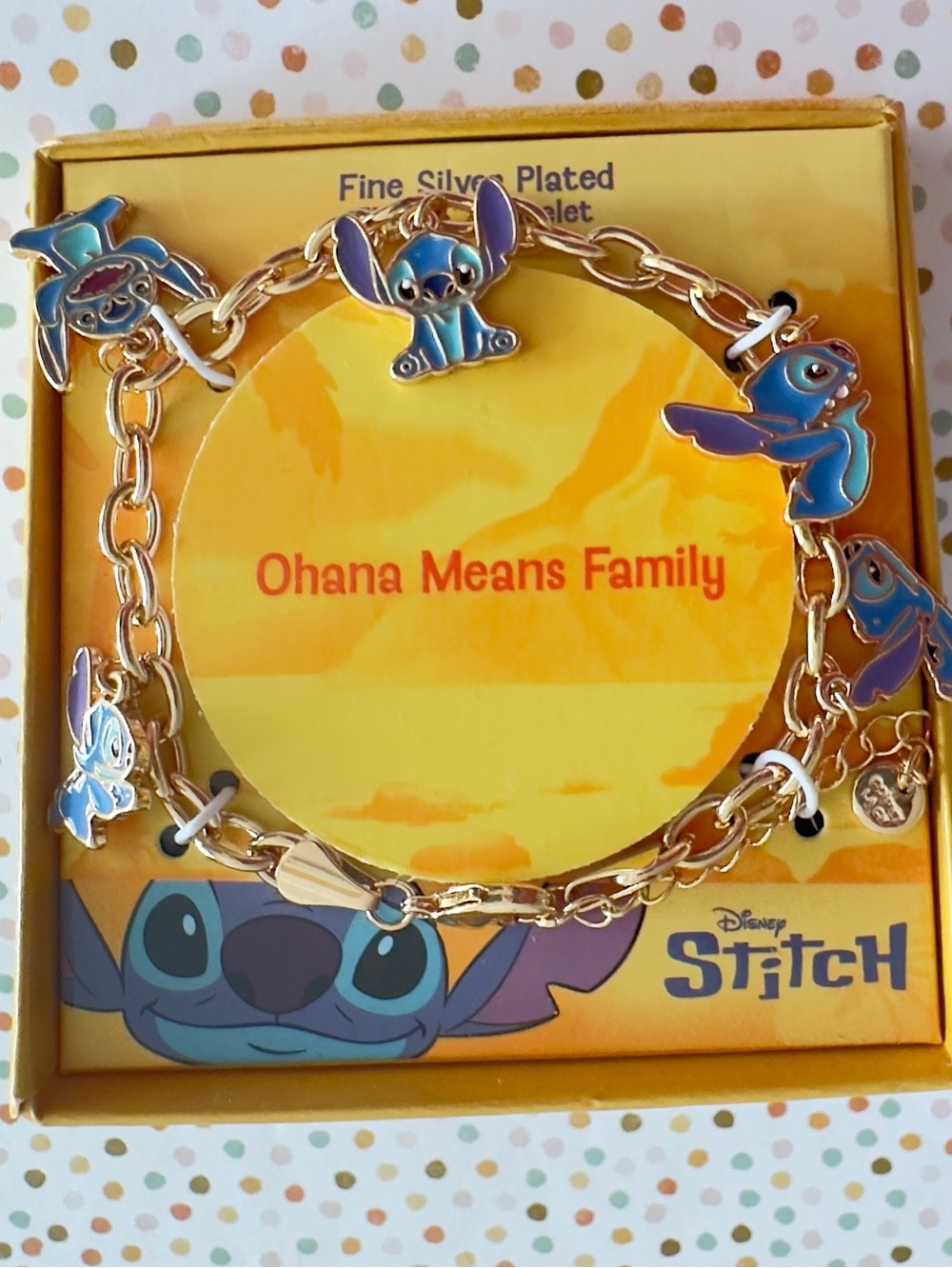 Disney Gold-Tone Bracelet with Blue and Purple Stitch Charms